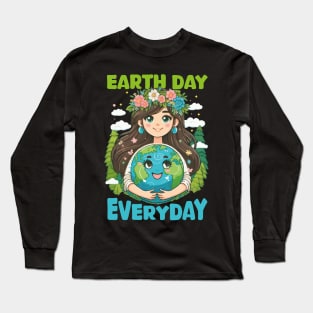 Earth Day Everyday Save the Planet Funny Kids Earth Day 2024 Long Sleeve T-Shirt